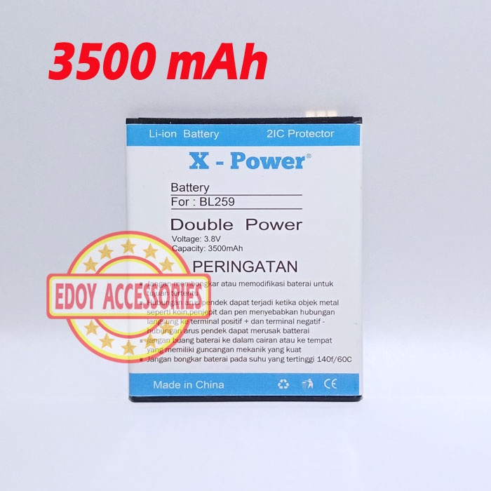 Batre Lenovo K5 Plus A6020 A6020A46 Double Power BL259 Batu Baterai Battery Tanam