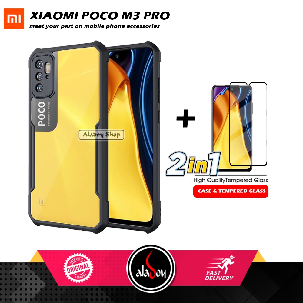 PAKET 2 IN 1 Case Xiaomi Poco M3 Pro Armor Fusion Transparent Prmium Casing Free Tempered Glass