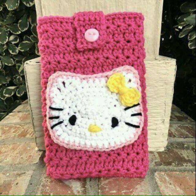 Tas selempang rajut Hello kitty pink