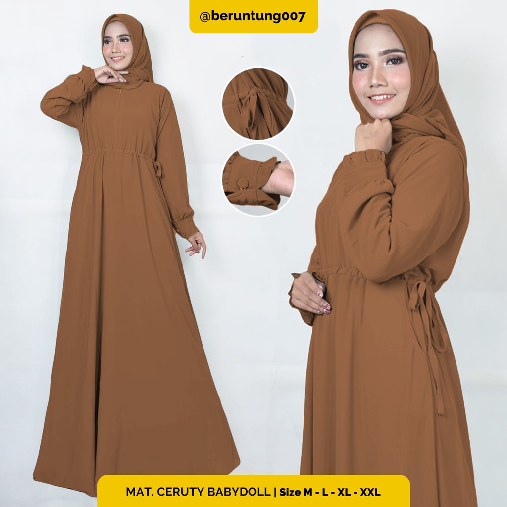 GAMIS CERUTY BABYDOLL COKLAT CREAM POLOS - GAMIS PREMIUM - GAMIS TERBARU - GAMIS REMAJA