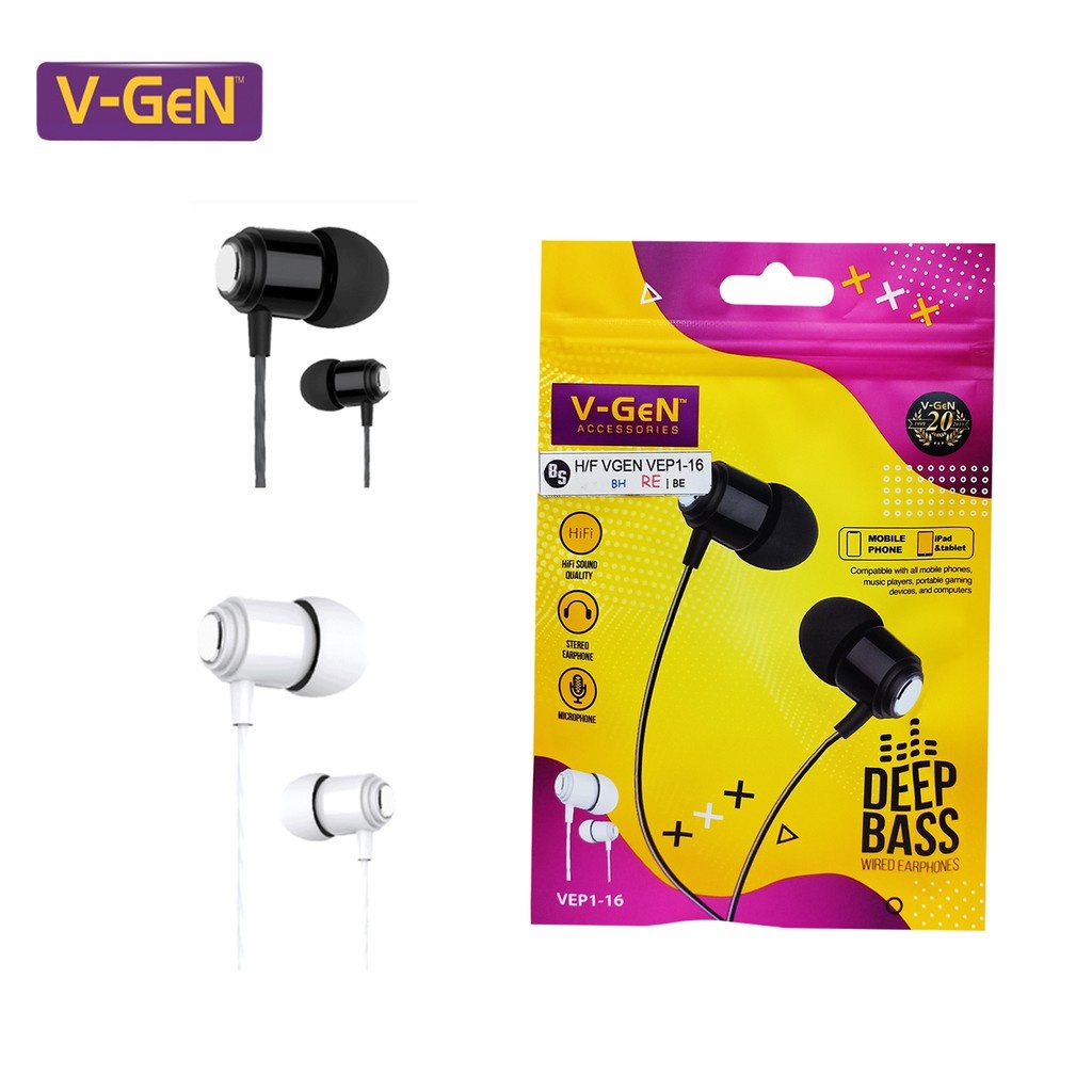 Headset V-Gen VEP1-16 Original-Handsfree V-GEN Wired Earphones Deep Bass-Headset VGEN Extra Bass-Headset Gaming Full Bass Original V-GEN VEP1-16 With Mic High Quality