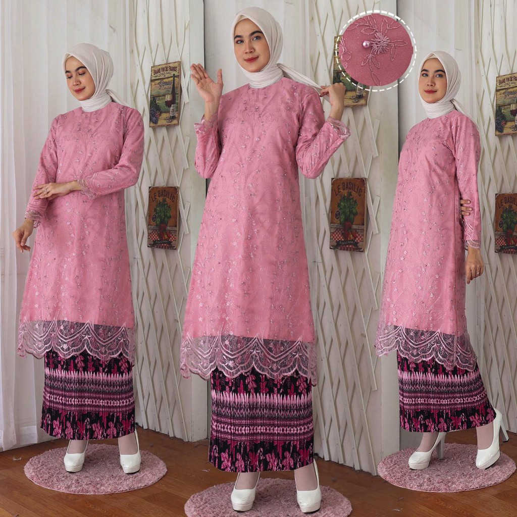 ATASAN TUNIK TILLE SONYA BORDIR MUTIARA GLITTER KEBAYA LONGDRESS MEWAH TULLE BRUKAT TERMURAH 8 WRN!