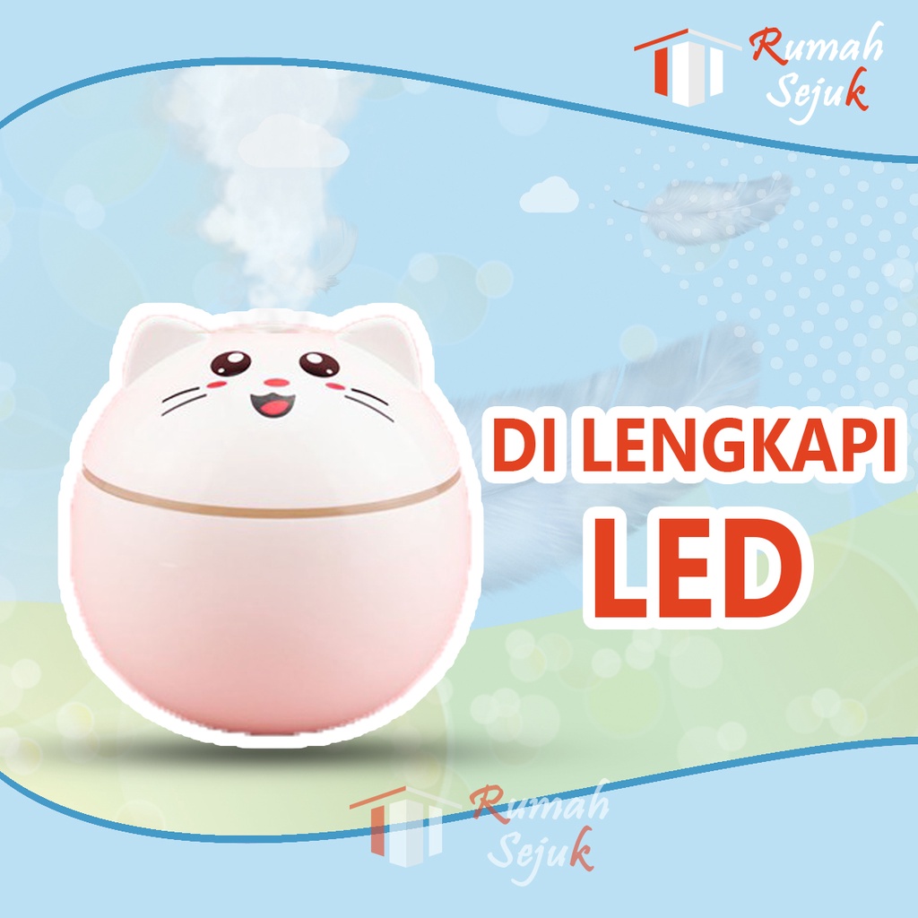 RS - Air Humidifier Diffuser Aromaterapi Alat Pengharum Ruangan Difuser Disfuser Unik Lucu Kucing RS-H32 Humdifier Purifier Difusser Defuser Humidifer Humadifier Humudifier Dispuser Humifider Portable Mobil Car Uap Hiasan Kamar Lampu LED Free Gratis Oil-Cat White + 6 Oil