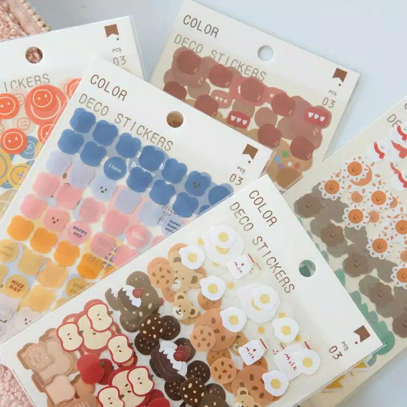 

DEIGOODS❤ 3 Lembar Sticker Cute Dot Bread Smile Snow Bear Aesthetic Dekorasi Bujo Journal Scrapbook
