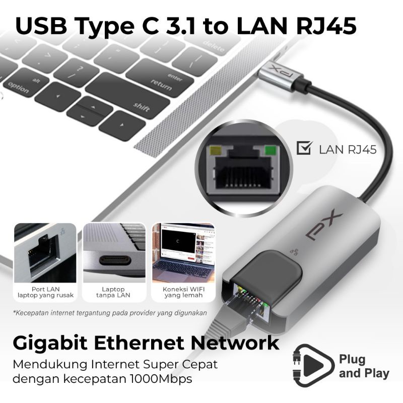 USB 3.1 TYPE C to Gigabit Lan Ethernet RJ45 1000Mbps PX UCH1J