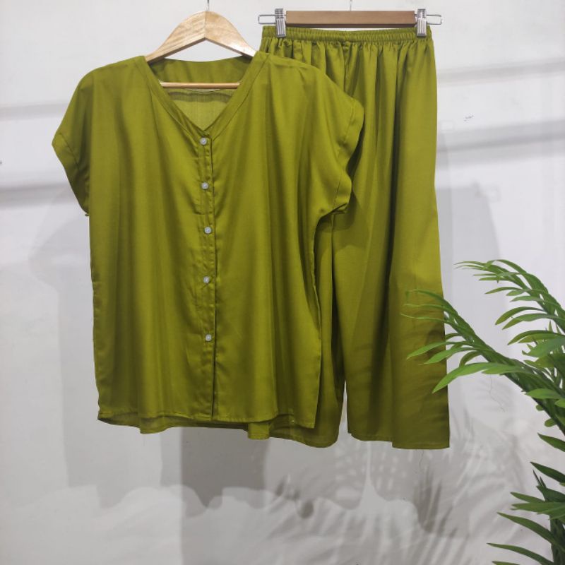 PIYAMA POLOS KANCING | PIYAMA BUSUI | BAJU SANTAI MURAH | HOMEDRESS MURAH | HOMEWEAR MURAH-VN 7/8 HIJAU