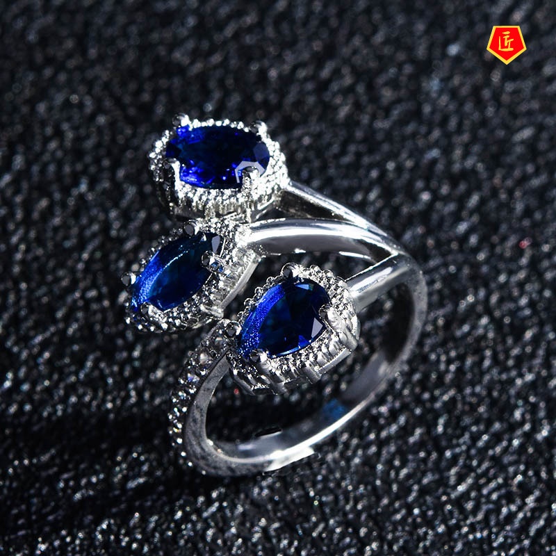 [Ready Stock]Creative New Inlaid Imitation Natural Sapphire Ring