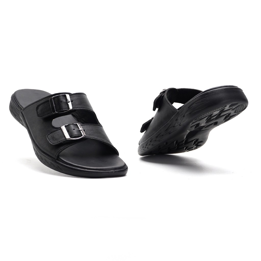 Mozza Black | Sendal Slide Kulit Original Santai Kasual Pria Cowok Sandal Footwear | FORIND x Greata