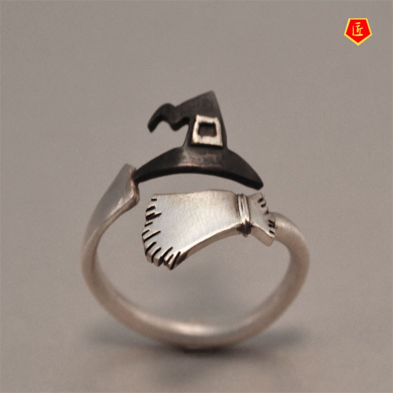 [Ready Stock]Creative Halloween Witch Hat Silver Black Ring