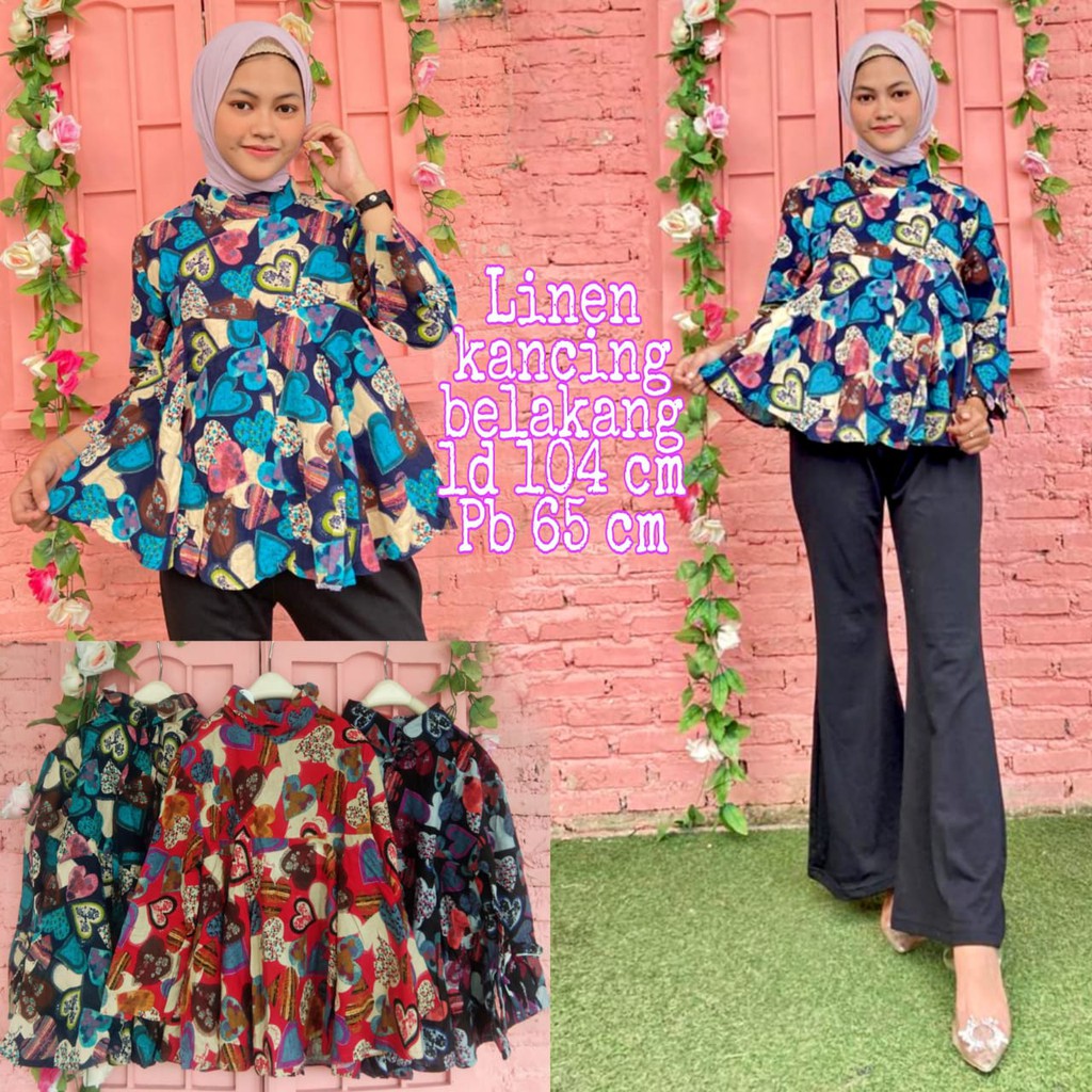 BLOUSE KATUN LINEN MOTIF LOVE ABSTRAK 314