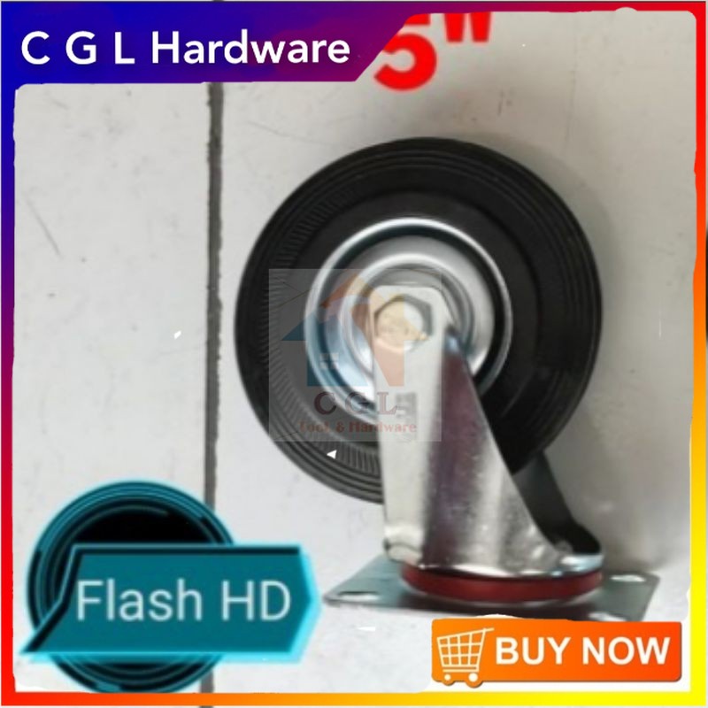 Roda karet / roda trolley / roda etalase lori HIDUP putar uk 5" inch