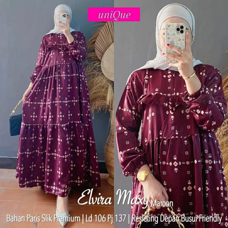 Elvira Maxy, GAMIS WANITA MUSLIM CANTIK FIT XL LD 106 BAHAN PARIS SILK PREMIUM ZIPPER BUSUI TERMURAH