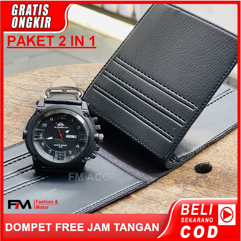 [PAKET MURAH] Dompet Pria Pendek Free Jam Tangan Pria Keren