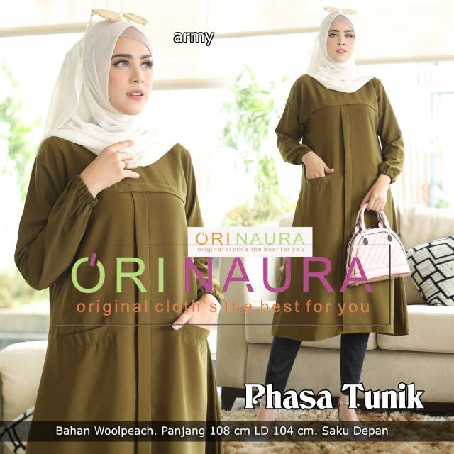(Phasa tunik ori naura) tunik panjang polos saku depan