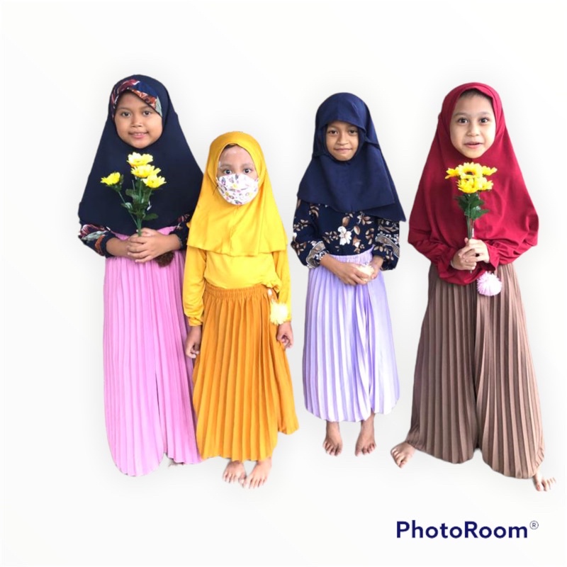 [TERMURAH] ROK PLISKET ANAK PREMIUM UMUR 4-11 TAHUN/FREE POMPOM