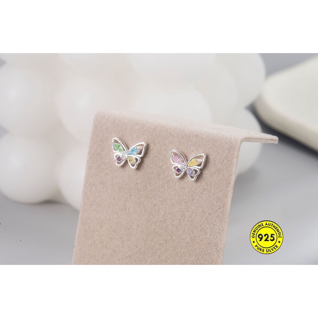 Anting Tusuk Model Kupu-Kupu Kristal Warna-Warni Untuk Wanita