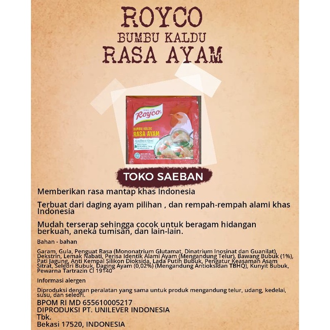 

ROYCO BUMBU KALDU RASA AYAM 8 GRAM, KALDU RASA SAPI 9 GRAM