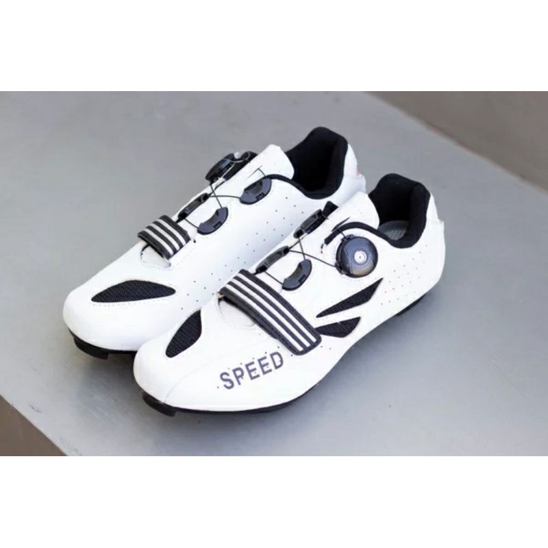 SEPATU CLEAT ROADBIKE MURAH - SEPATU SEPEDA SPEED WHITE MATTE -1 BOA