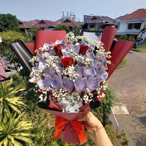 kado bunga 30lbr uang asli