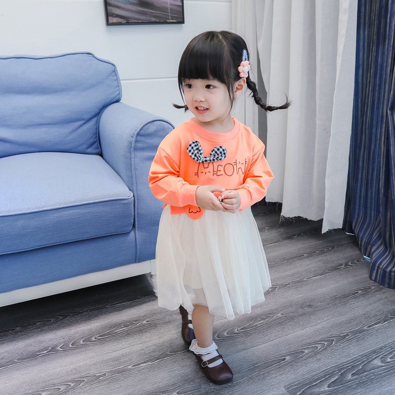 plazababyku DRESS IMPORT MEOW RIBBON EBV Baju Dress Anak Perempuan Import