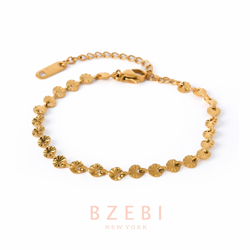 Bzebi Gelang Tangan Rantai Baja Titanium 18k Adjustable Anti Karat Gaya Korea Untuk Wanita 978b