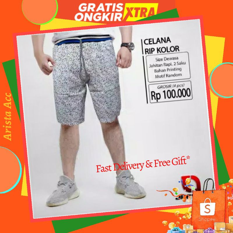 Celana pendek printing distro Celana Pendek Kolor RIP Cotton Drill Full Printing Motif Distro