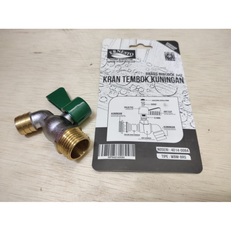 ERNESTO Kran Air Tembok 1/2" Kuningan Kamar Mandi Cebol Taman WBM
