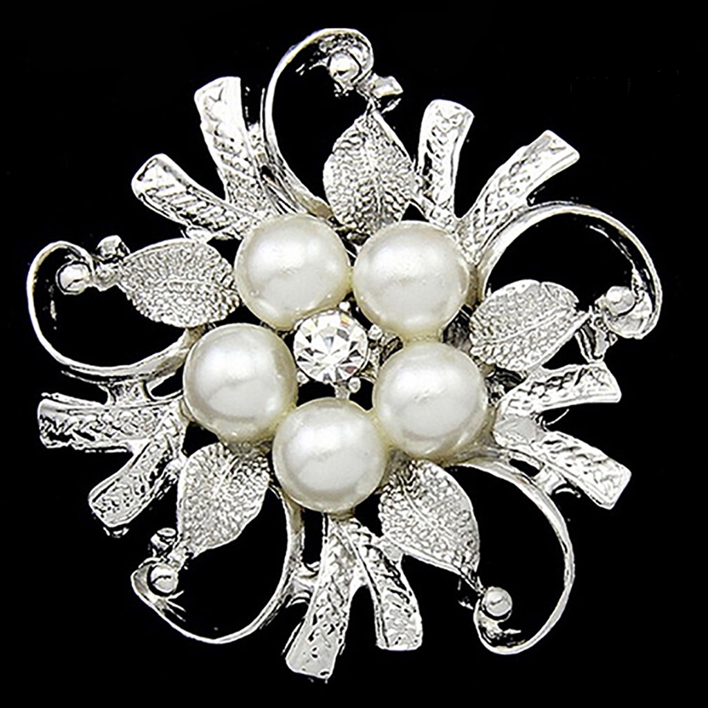 OW@ Women Breastpin Elegant No Deformation Flower Rhinestone Faux Pearl Brooch Pin for Party Dating