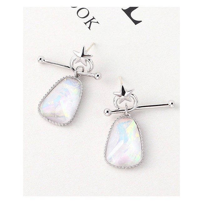 LRC Anting Tusuk Fashion 14k Gold Plated Gold Small Star Glass S925 Silver Needle Earrings Y62807