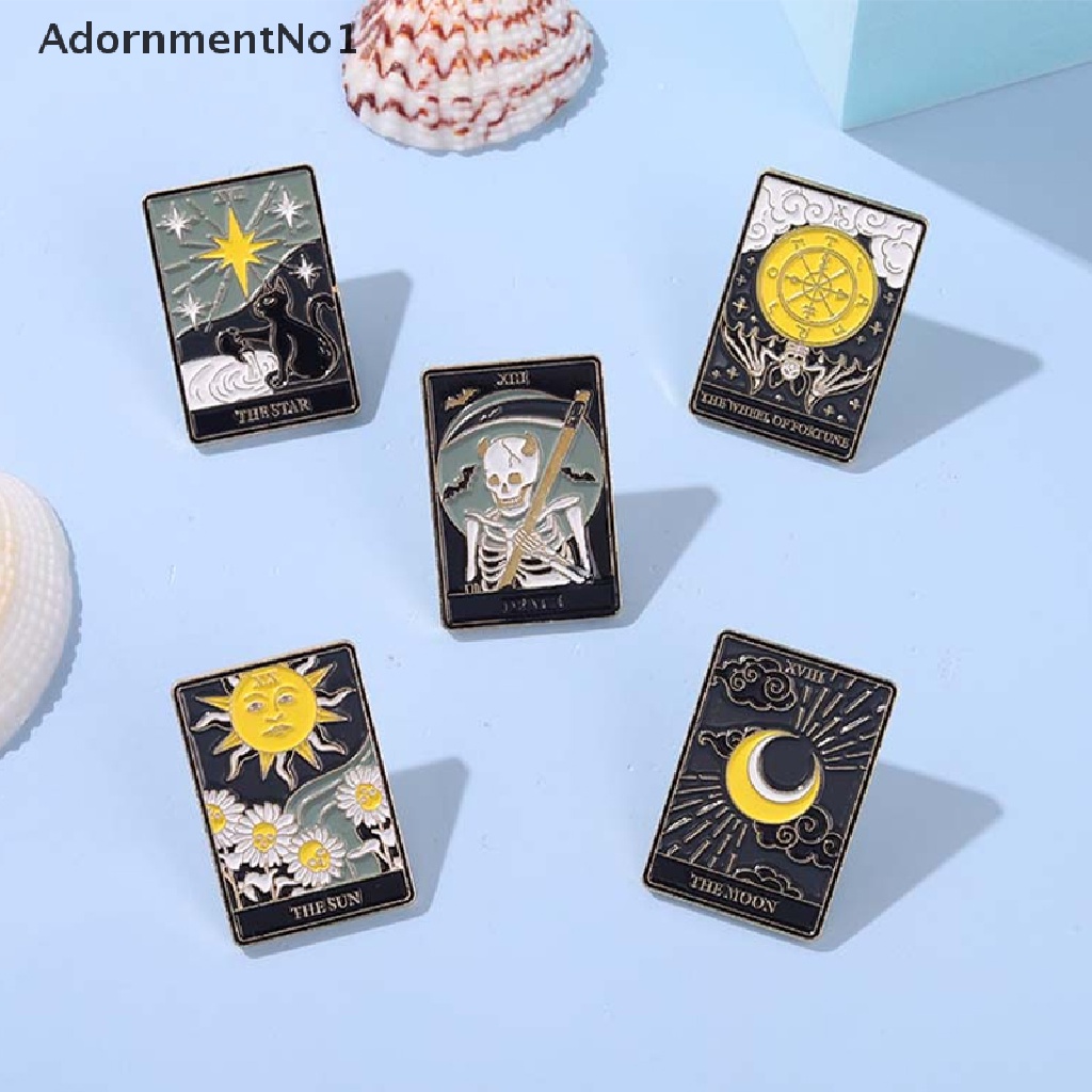 (AdornmentNo1) Bros Pin Enamel Desain Kartun Ular Hitam Kartu Tarot Pasang Denim