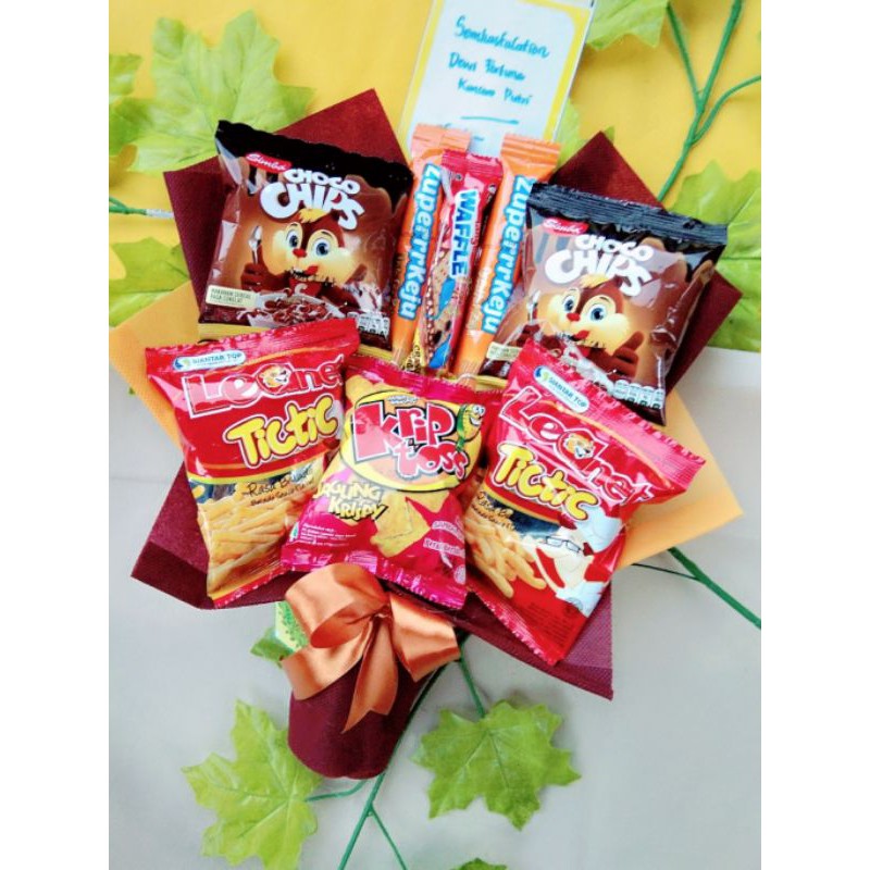 Bouquet Snack, Buket Makanan, Buket Ciki, Snack Susun, Snack Bucket, Bucket Bunga