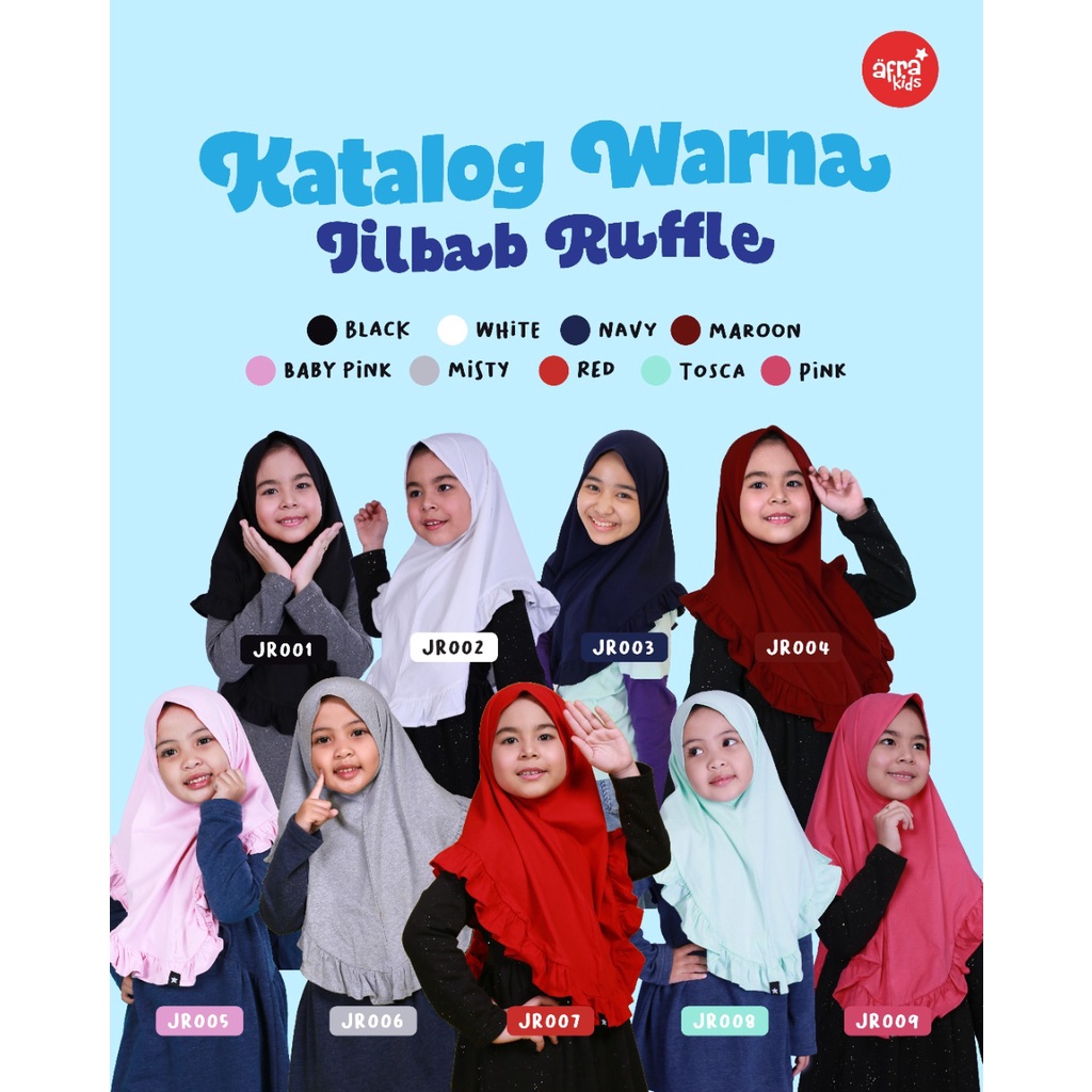 JILBAB AFRAKIDS RUFFLE JR001 JR002 JR003 JR004 JR005 JR006 JR007 JR008 JR009 SIZE S, M, L, XL &amp; XXL