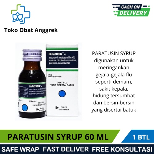 PARATUSIN SIRUP 60 ML/OBAT BATUK BERDAHAK DEWASA DAN ANAK/OBAT SAKIT KEPALA,BATUK,FLU/DEMAM