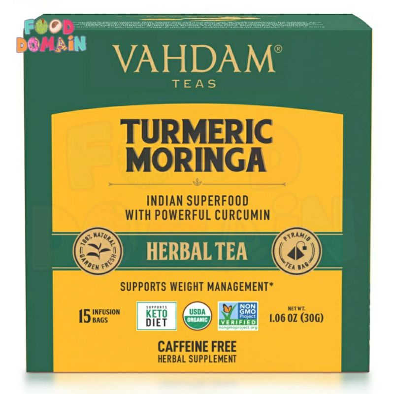 

Vahdam Turmeric Moringa Herbal Tea Caffeine Free 15 Inf bags 30gr