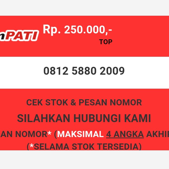 Nomor cantik Telkomsel murah tahun lahir 2009 simpati & loop T0888-250