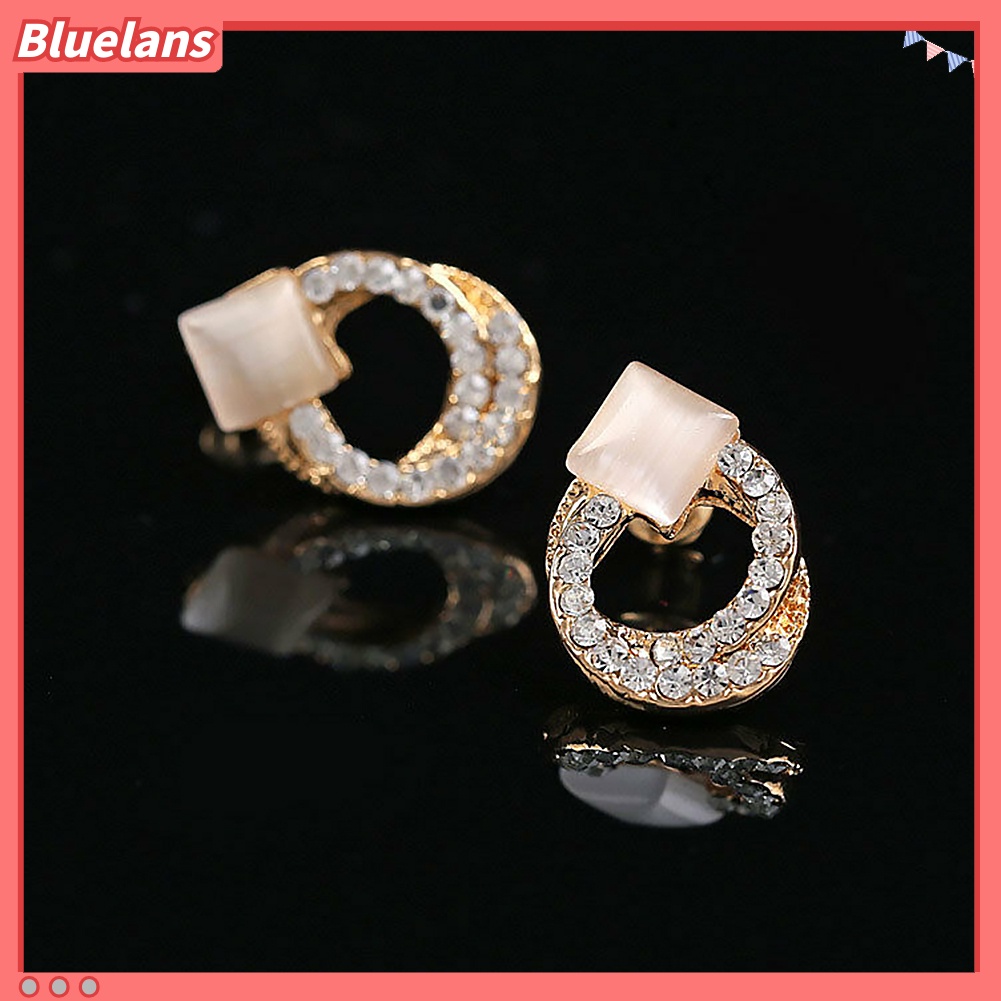 Bluelans 1 Pair Fashion Women Lady Elegant Crystal Rhinestone Ear Stud Gold Tone Earrings