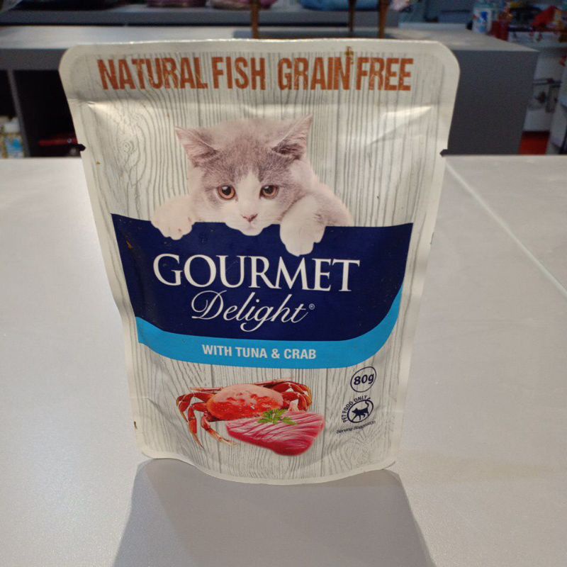 GOURMET DELIGH Mackerel tuna salmon chicken crab pouch 80gr makanan basah kucing GRAIN FREE