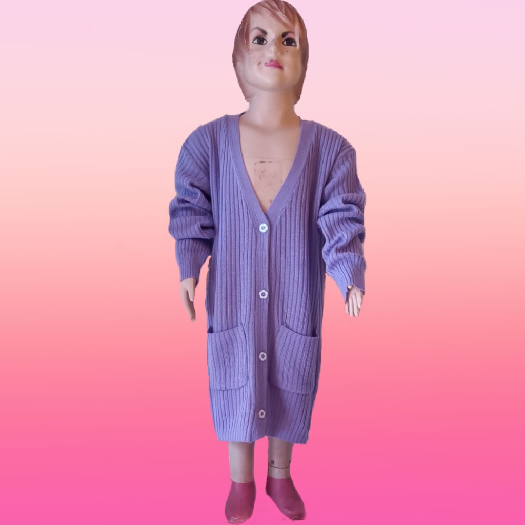 Long Cardigan Anak Bahan Rajut Kancing 4 Bunga Longcardy Rajutan