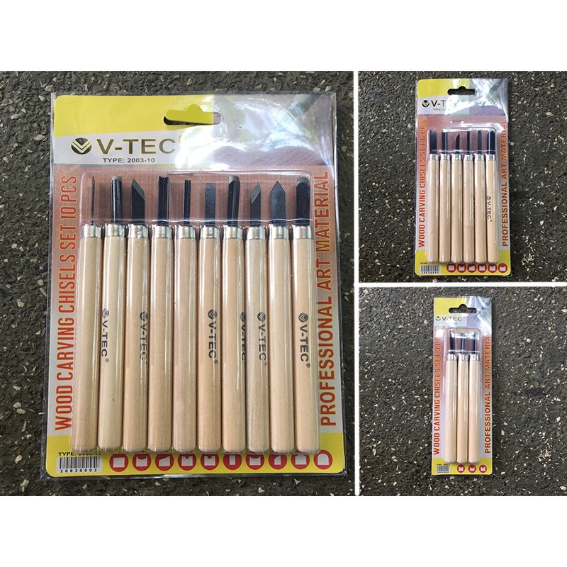 

Wood carving tool (tools) set Pisau Ukir Lino Vtec / Alat Cukil / Alat Pahat Kayu Karet Linoleum set isi 3 / 6 / 10 V-Tec