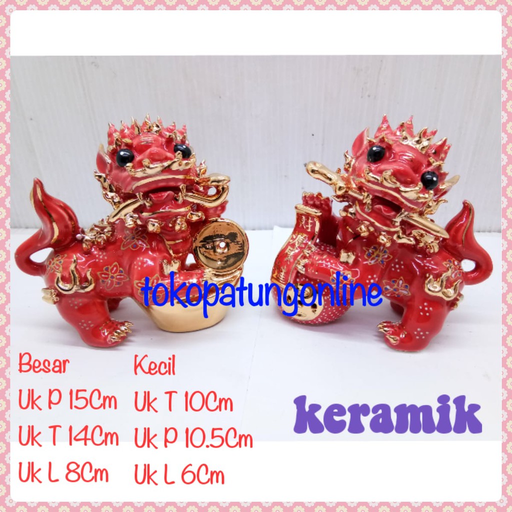 Patung Chilin Kirin Keramik Premium Merah Kecil