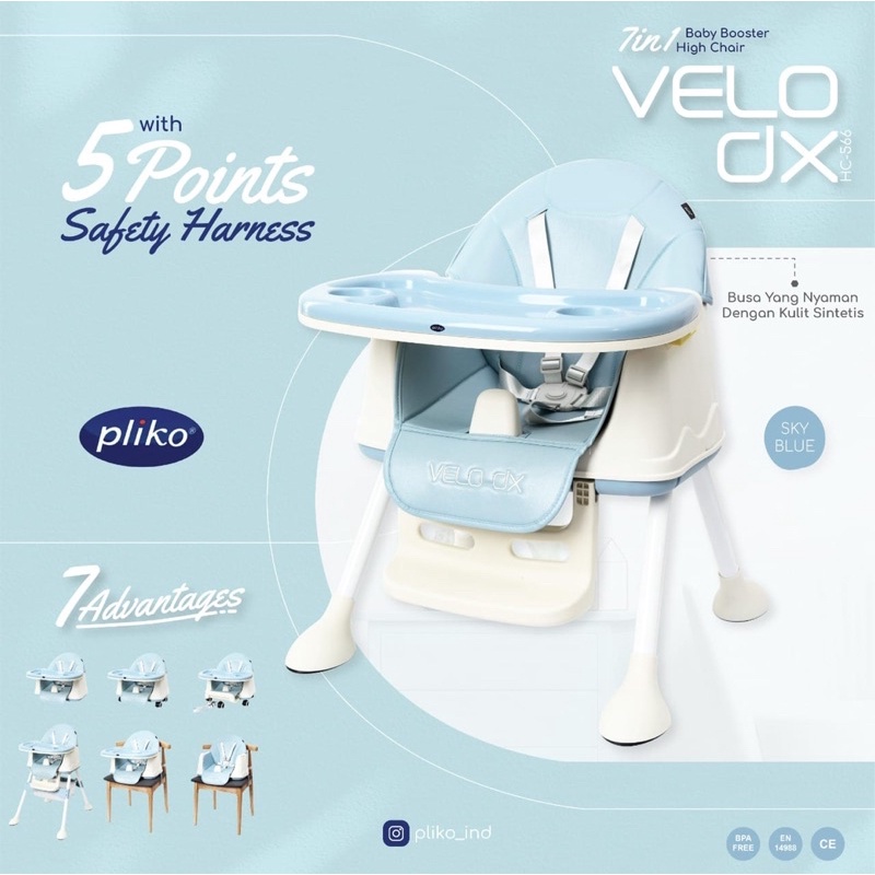 Makassar - High Chair Pliko HC566 Velo DX 7in1 Ukuran XL Jumbo Kursi Makan Bayi Balita Booster Seat dengan Roda