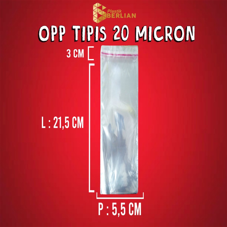 

5,5 x 21,5 cm Plastik OPP TIPIS (100 lbr) lem/seal