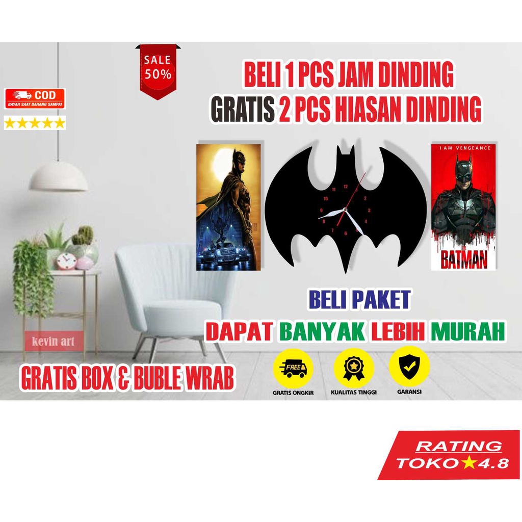 JAM DINDING BESAR KARAKTER BATMAN LOGO SUPERHERO GRATIS HIASAN DINDING 1 SET DEKORASI DINDING PAJANGAN DINDING  AKSESORIS KAMAR TIDUR RUANG TAMU UNIK DAN KEREN AESTHETIC GLOW IN THE DARK MINIMALIS ARTISTIK TEMPEL TEMBOK STIKER DINDING WALL DECOR MURAH