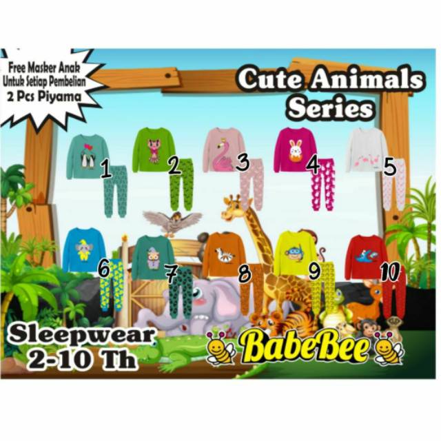 Babebee Piyama Cute Animal usia 1-6 Tahun