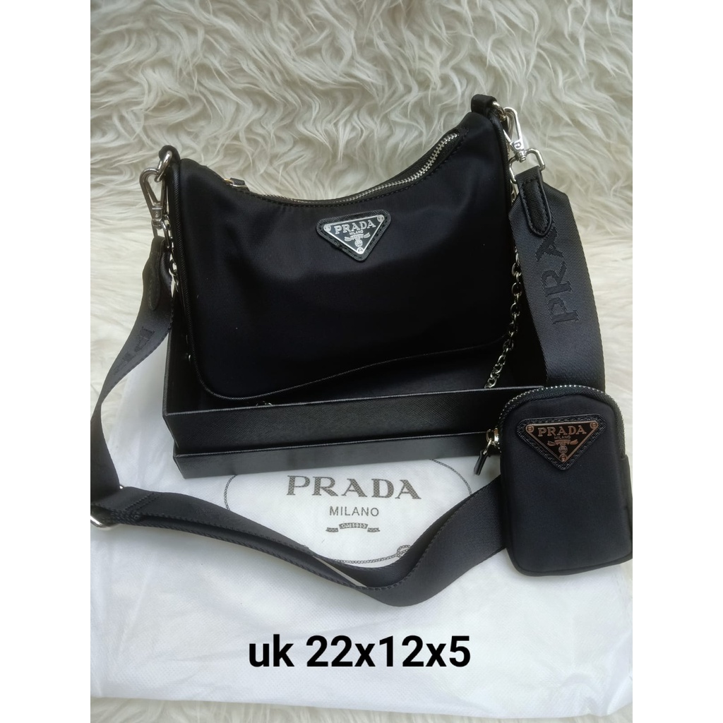 TAS SELMPANG HOBO PRADA TUSSUTTO NYLON FREE BOX KUALITAS SEMPREM
