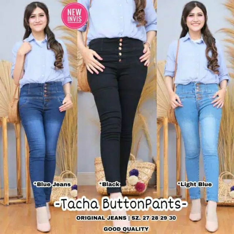 (Bisa COD) Celana highwaist jeans button kancing 5 // Celana panjang highwaist kancing 5