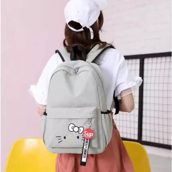 Twenty Bag - Tas Ransel Sekolah Anak Wanita Dan Pria Untuk Anak PAUD TK SD SMP Terbaru 2021 Kekinian Motif Carakter Hello KITTY Korean Sytle Bahan Canvas