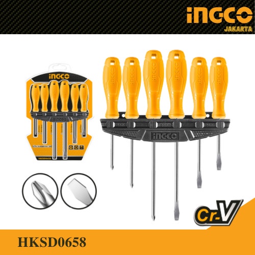 Obeng Plus Minus Set (6 Pcs) GG. Fiber Screwdriver Set INGCO HKSD0658