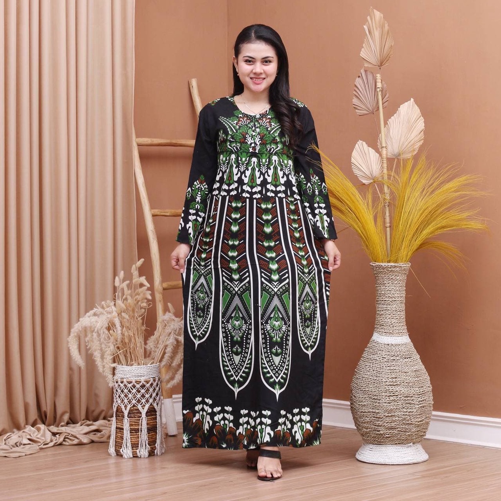 Batik Prass - Daster Lengan Panjang Kekinian Kancing Depan Longdres Busui Rayon Santung Rayon SUPER Ori Prass Official-ZAFINA HIJAU