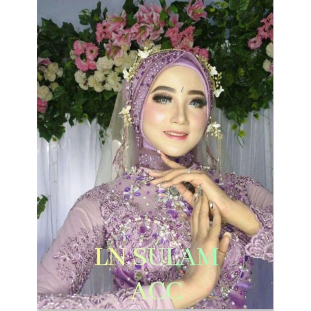 Slayer pengantin payet DIAMOND PELANGI veil Hijab instan jilbab kerudung telekung berkualitas Batu resin pelangi premium mutiara berkualitas anti luntur anti bladus panjang samping 150 cm mewah terbaru bride gaun wedding selendang pengantin veile fashion